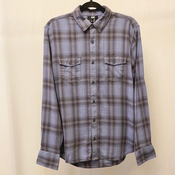 PAIGE Everett Flannel Shirt Men’s Size Med Windmill Blue Plaid Button Front - Picture 5 of 11